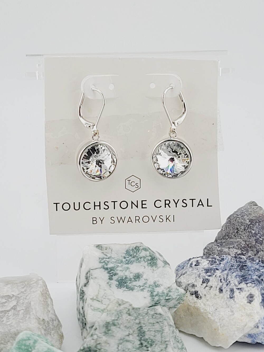 $49 NOC Touchstone Crystal TCS By Swarovski Rivolli Solitaire Earrings In Clear!